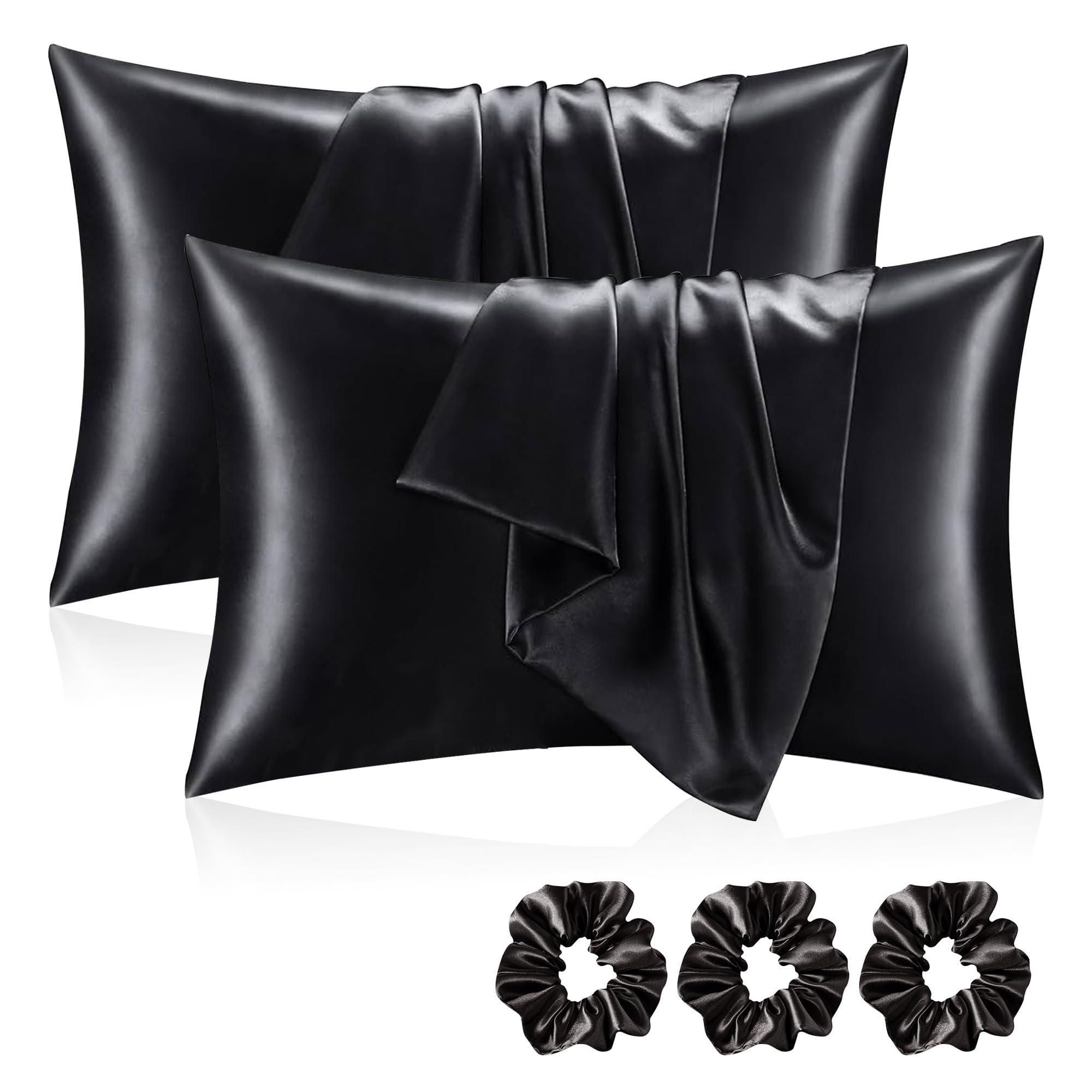 Satin Silk Pillow Cover Set with Scrunchies -13 Satin Silk Pillow Cover Set with Scrunchies -13