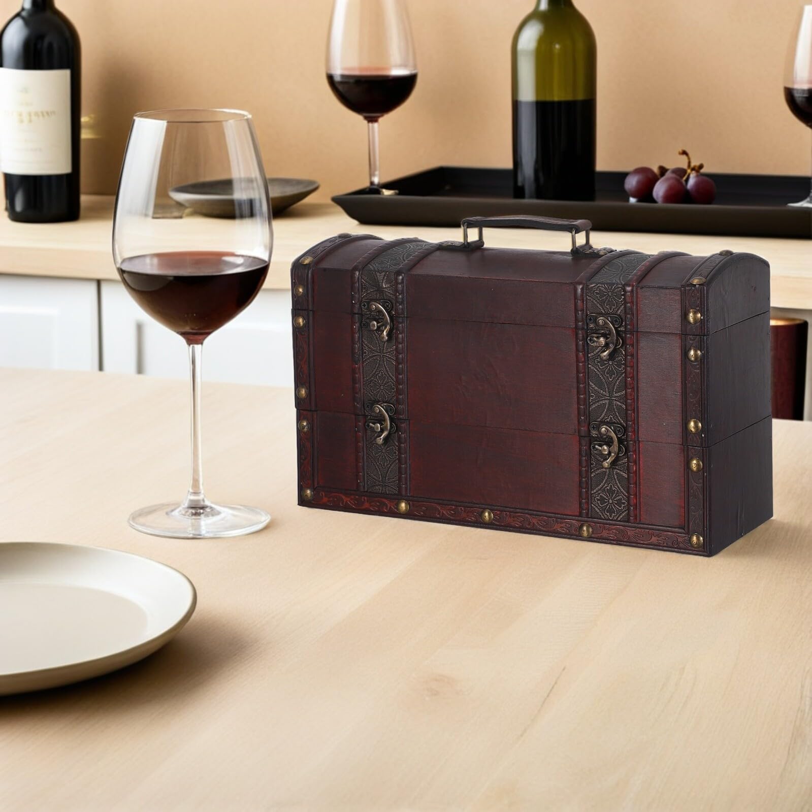 Scatola per Vino in Legno Scatola Retrò per Bottiglie Imballaggio del Vino le Bottiglie Adatta Feste Matrimoni e Regali