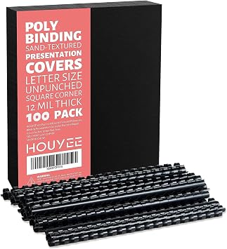 HOUYEE 100 Pack 3/8 Inch Plastic Binding Comb 19 Ring & 100 Pack 12 Mil Poly Binding Covers,Sand Texture Binding Presentation Covers for 8.5x11 Inches,Letter Size