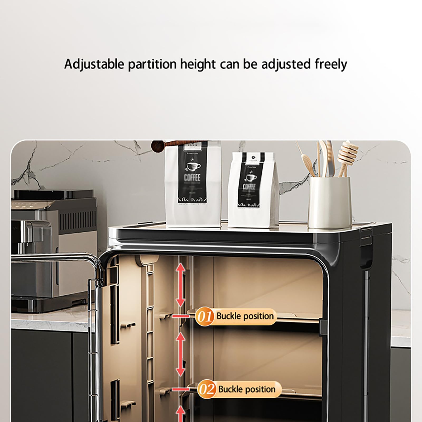 Présentoir à tasses à café, empilable, meuble de rangement de cuisine, porte latérale, convient pour la maison, la cuisine, le bureau, noir (M)