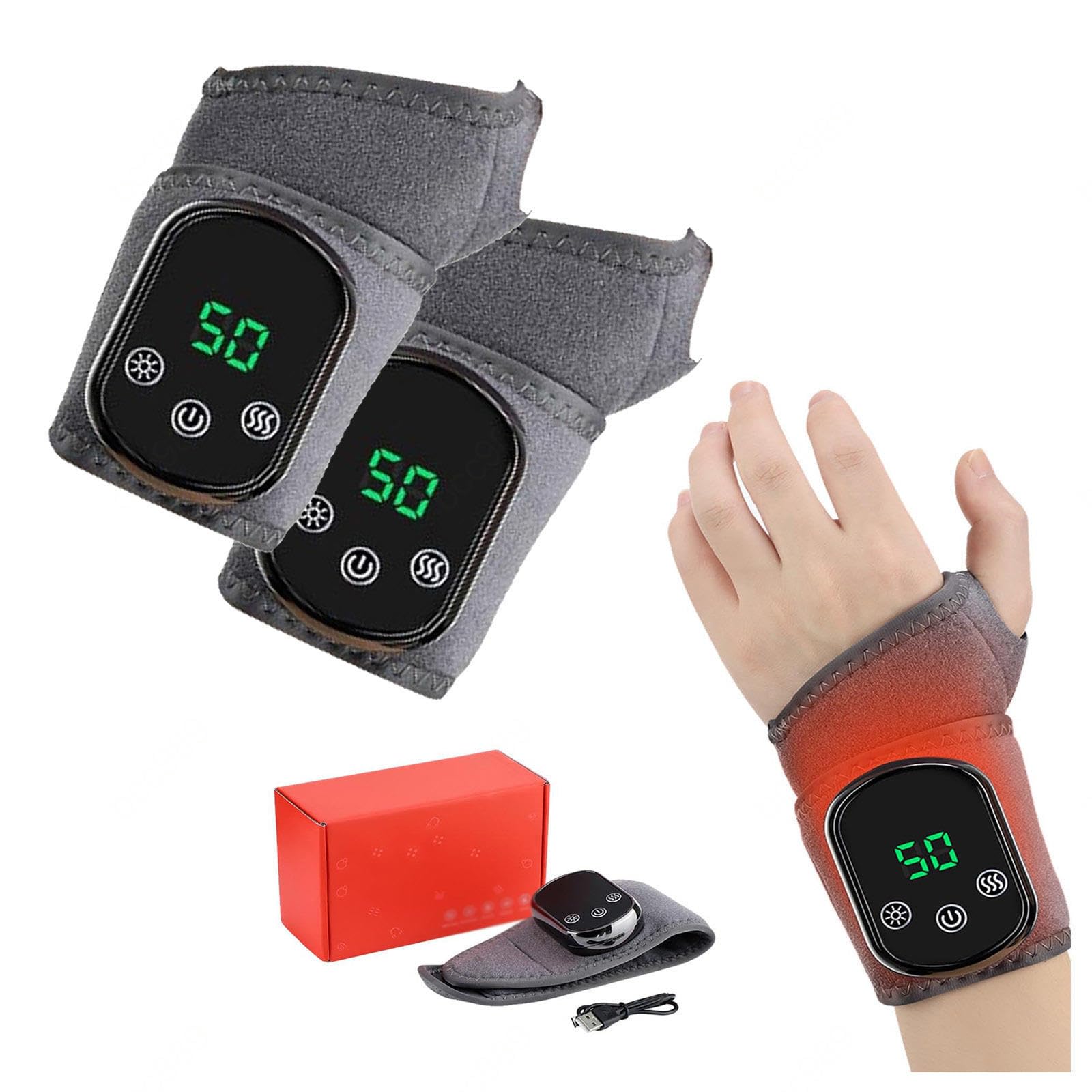 Muñequera Caliente USB para Alivio de Tendinitis y Túnel Carpal Muñequera Calentada, 5 Temperaturas de Calentamiento 3 Modos de Masaje(2 piezas)
