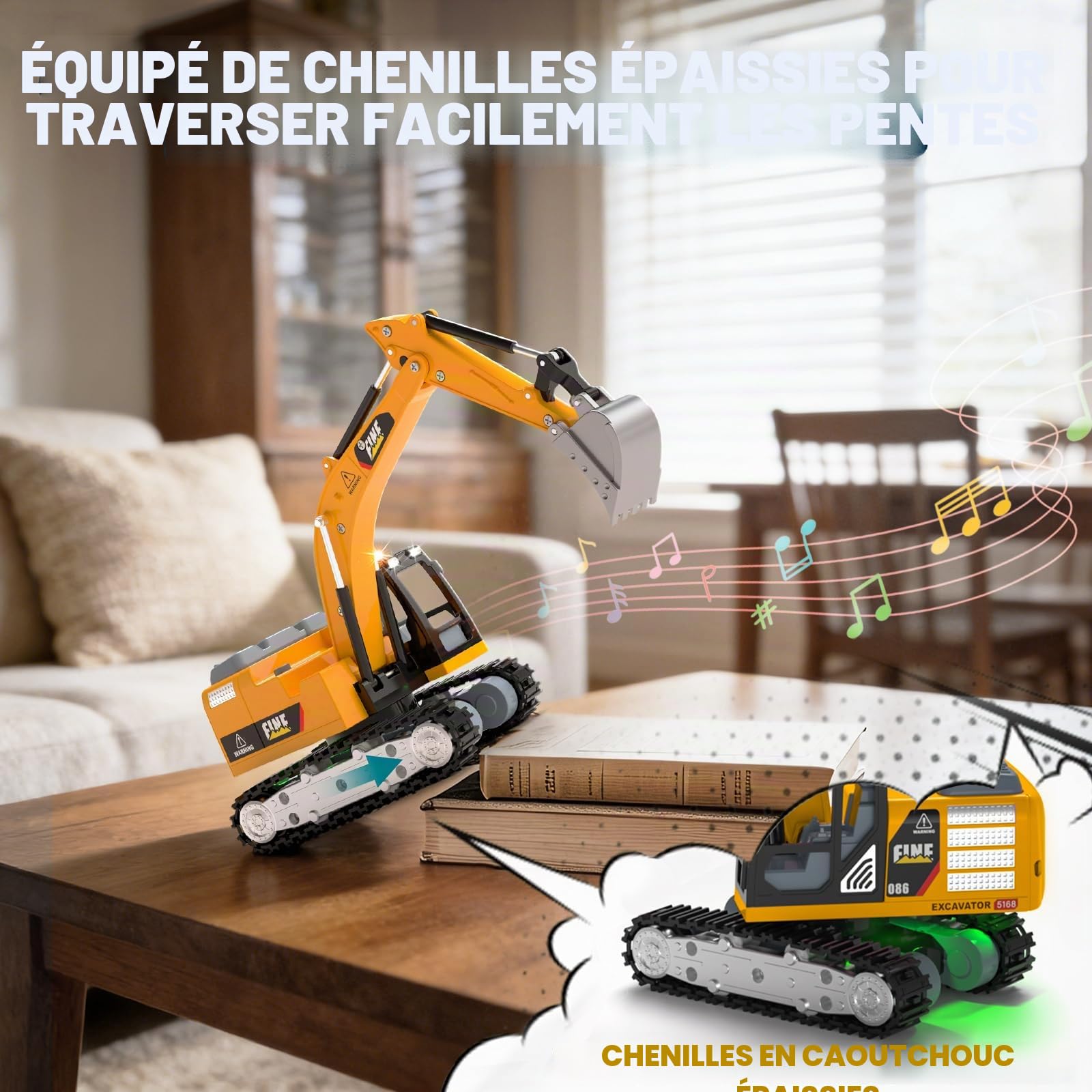 YESHIN Pelleteuse Télécommandée, Jouet Pelleteuse RC 2,4 GHz avec Lumières et Sons, Mini Voiture Télécommandée en Alliage avec Vitesse Réglable, à Partir de 6 Ans