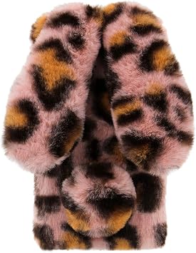 Fluffy Fur Plush Case for Samsung Galaxy A06 5G Bunny Furry Protective Phone Cover Plush Case Skin Rubber Cute Soft Warm Fluffy BackCase for Women Girls Glitter Cases Leopard Red