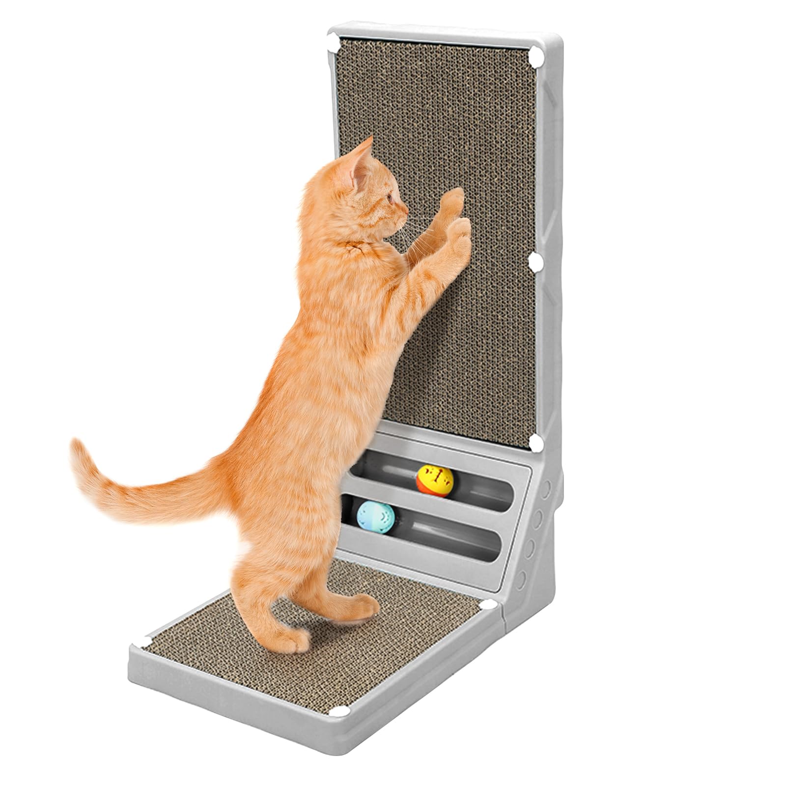 L Shape Cat Scratcher, 23.6 Inch Cat Scratchers for Indoor Cats, Protecting Furniture Cat Scratch Pad, Cardboard Cat Scratching with Ball Toy, Large (