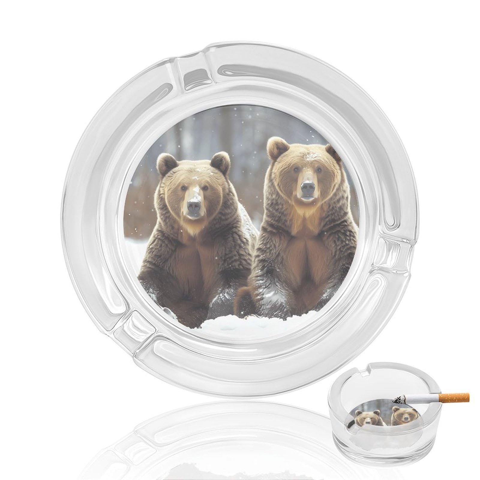 Animal Brown Bear Ashtray Portable Round Glass Outdoor Ash Tray for Home Office Garden Pub