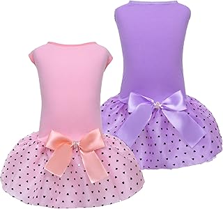 2 Pieces Cute Dog Wedding Dress Shirts Roll Collar Breathable Doggy Pets Apparel Clothes Outfits for Small and Medium Dogs and Cats Birthday Holiday Party (Pink+Purple, XL)