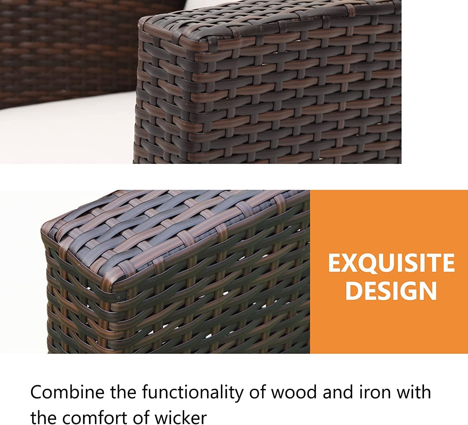 4 Piece Patio Furniture Sets, All-Weather Patio Conversation Set Outdoor Wicker Sectional Sofa Chair with Cushion and Coffee Table, Brown : Patio, Lawn & Garden