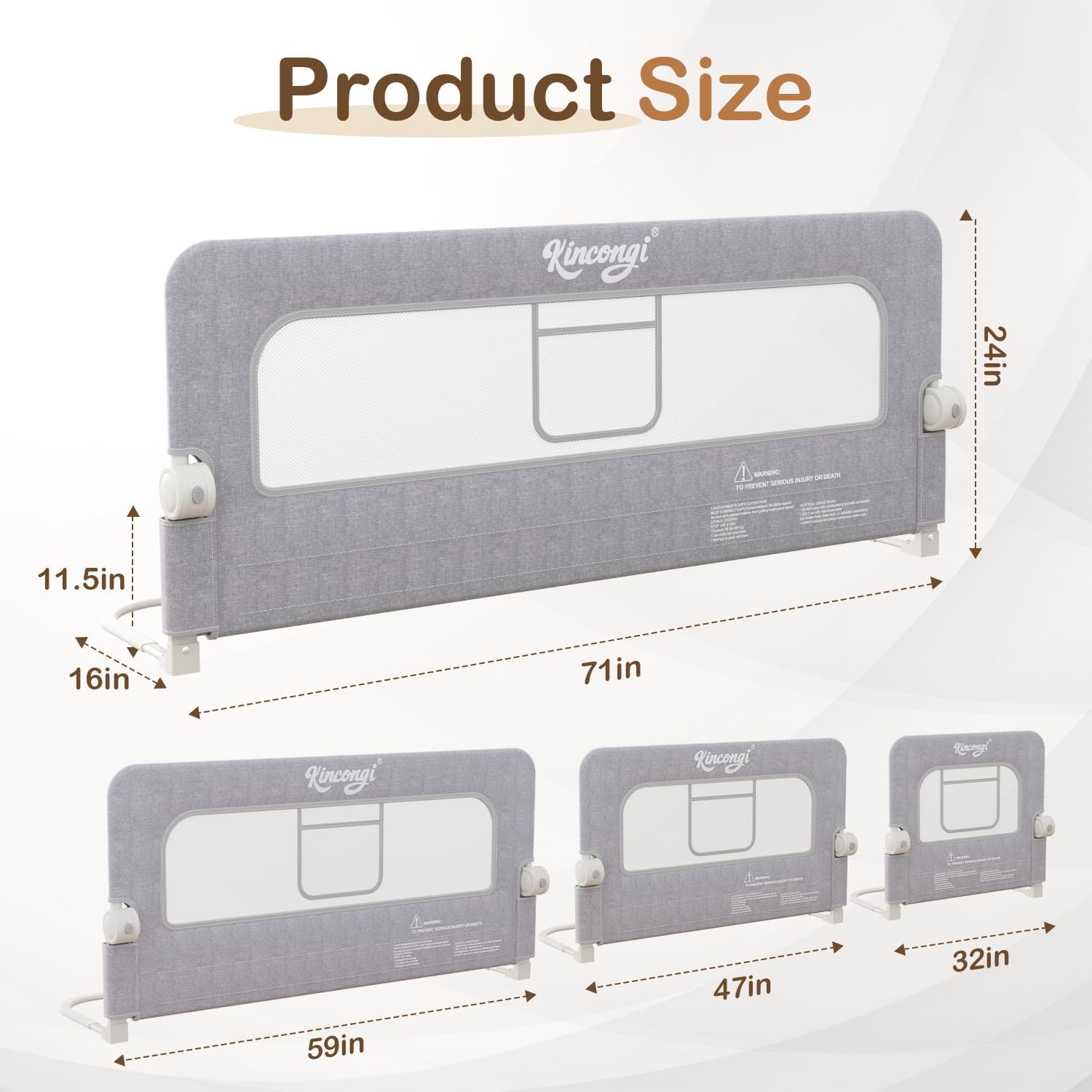 Bed Rail for Toddlers, 71 Inch Swing Down Toddler Bed Rails with Wider U-Shape Base, Breathable Baby Bed Rail Guard for King, Queen, Full, Twin Bed Rail for Baby