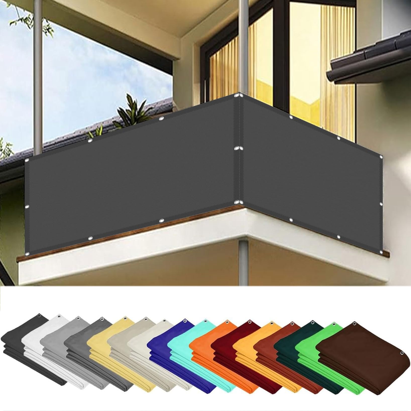 Brise Vue Balcon 150 x 200 cm Filet Occultant Jardin avec Oeillets Gris Foncé