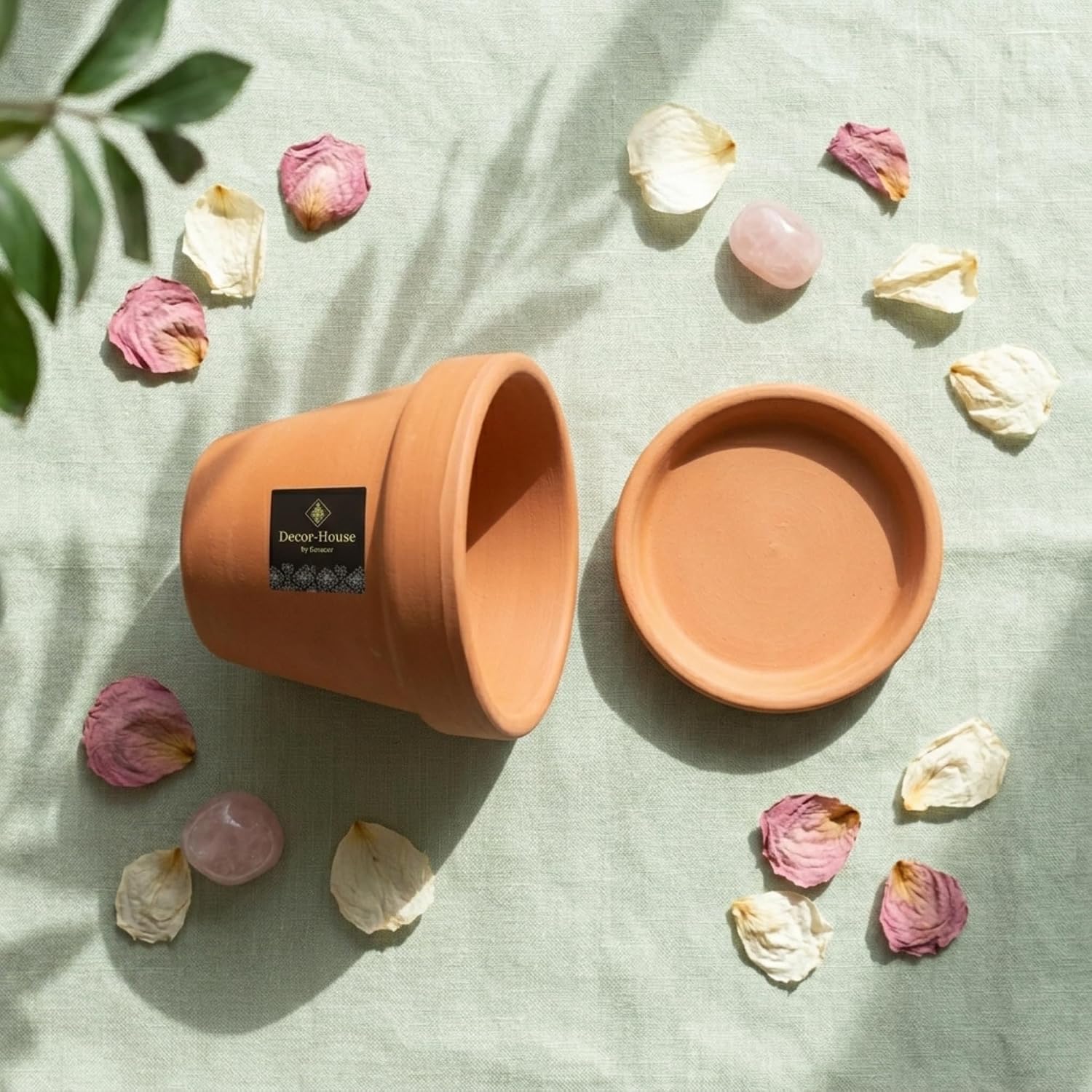 Maceta Exterior Set 4 Unidades | Terracota Clásica | con Plato Incluido | Cerámica Resistente | para Plantas Interior y Exterior | Diseño Tradicional