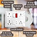 ELEGANT CASA 6+16 Amp Electric Extension Board 4 Indian and Universal Sockets with Switches, Indicator Light for Small and Large Appliances with 16 Amp Plug Top 3 Core 2.5 Mm,15 Meter Copper Wire gallery image