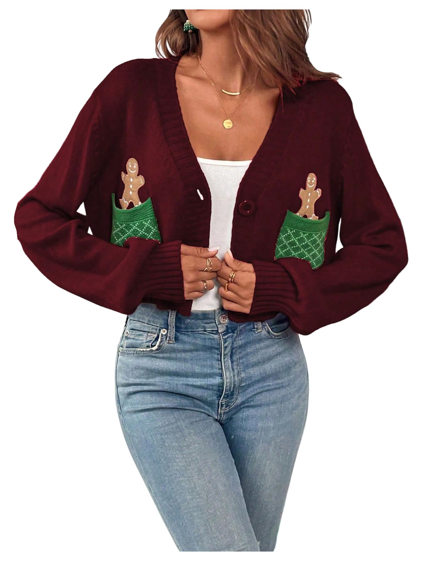 SweatyRocks Womens Button Up Cardigan Sweater Long Sleeve Holiday 3D Floral Cardigan