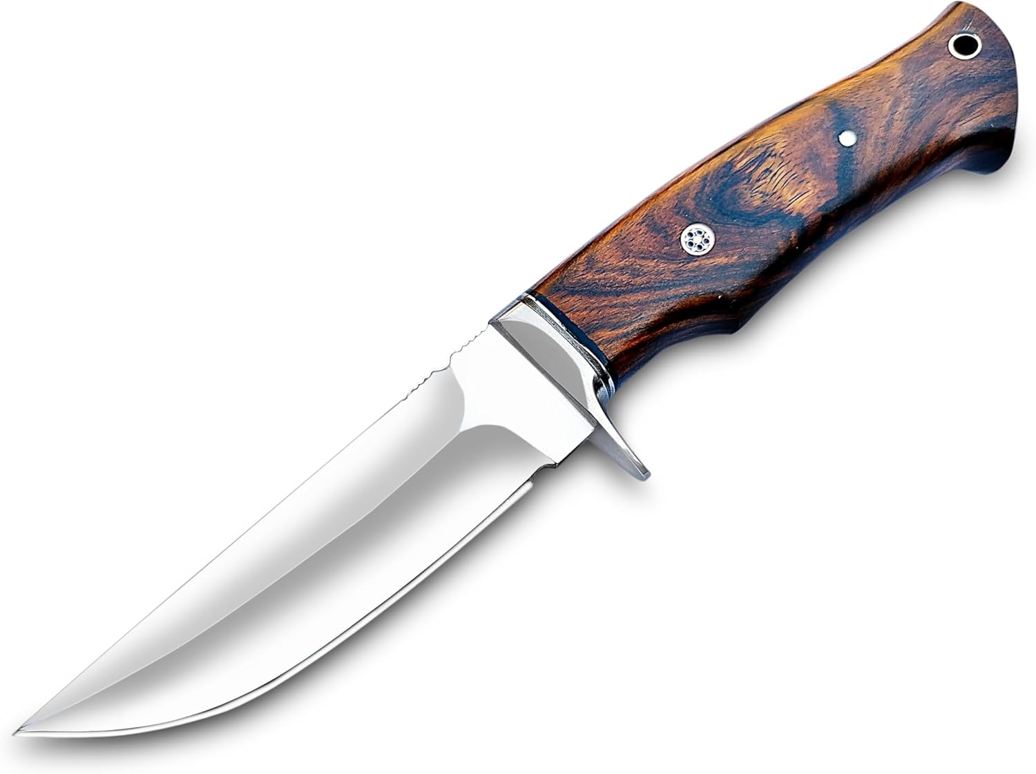 Handmade Hunting Knife with Wood Handle and Leather Sheath, Fixed Blade, EDC Bushcraft Tool for Hunting, Skinning, Camping, and Outdoor Use (10.5 inch, D2 Steel)