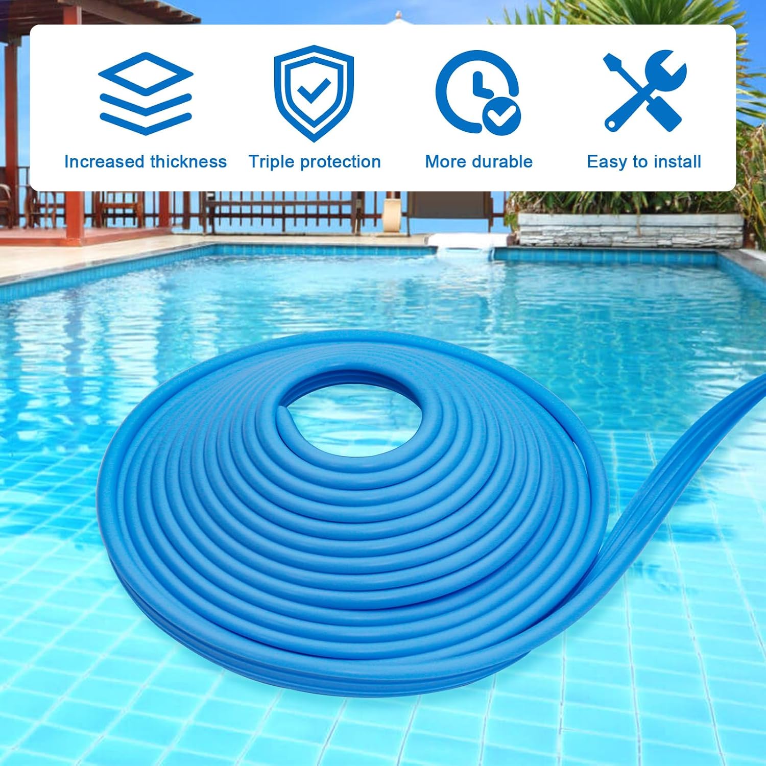 120'ft Pool Liner Lock for In-Ground and Above Ground Pools, Roll Swimming Pool Liner Bead Lock Blue