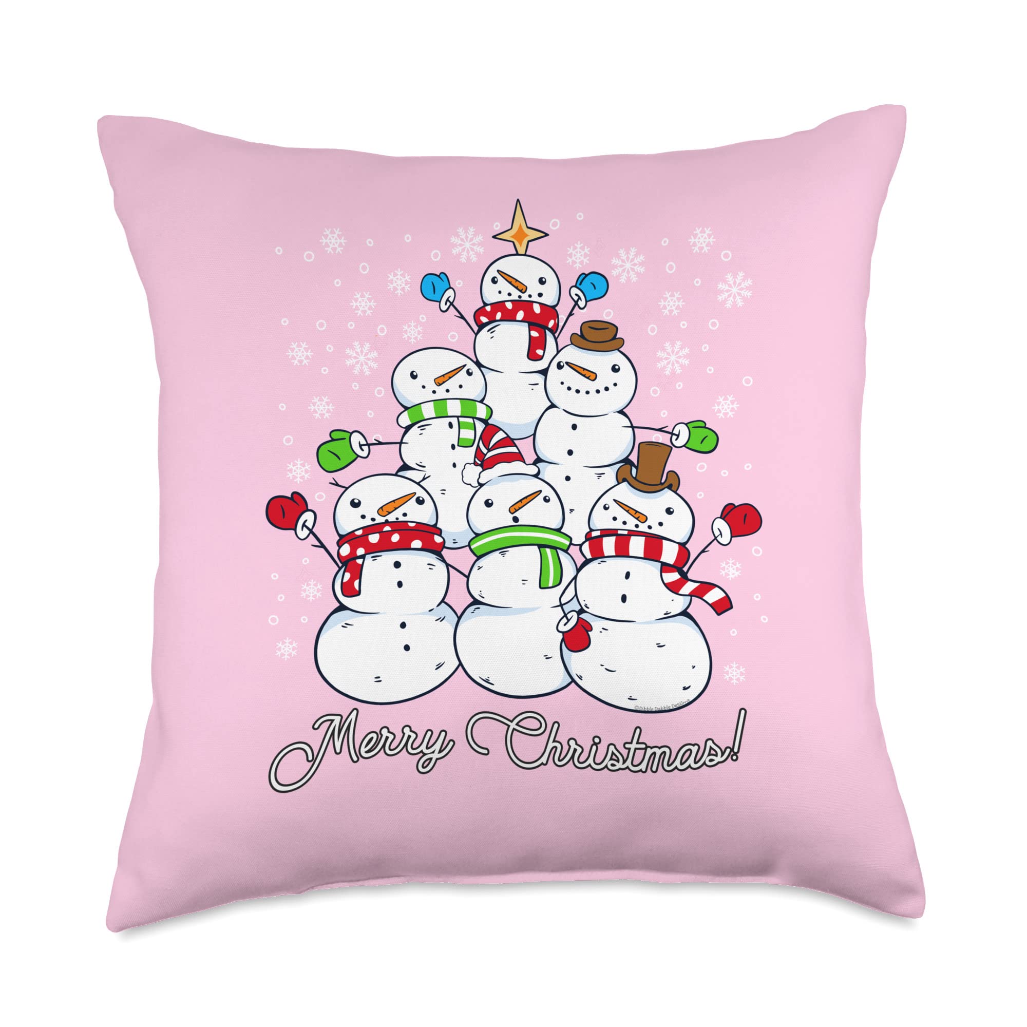 Happy Snowman Tree Snowflakes Merry Christmas Throw Pillow, 18x18, Multicolor