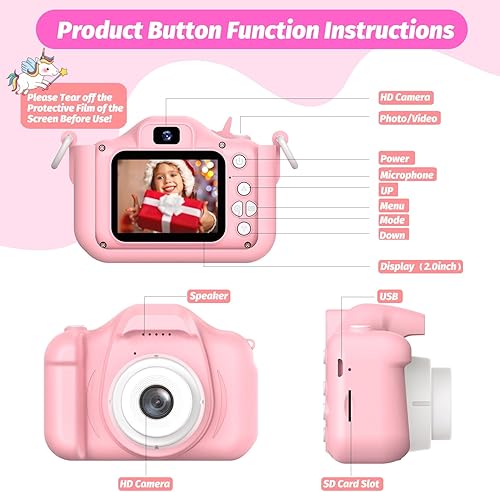 Miniatura 8 de 2024 Upgrade Kids Camera for Girls, Christmas Birthday Gifts for Girls Boys, 1080P HD Selfie Digital Video Camera for Toddlers, Cute Portable Little