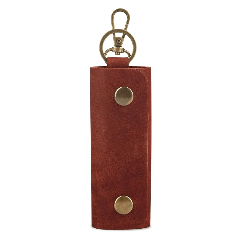 Chaveiro porta-chaves em couro com argola, estojo organizador para chave de carro Cognac