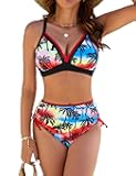 Edelqual Womens Neon Drawstring Tummy Control Swimsuits Bikini Sets for Women Bathing Suit for Women