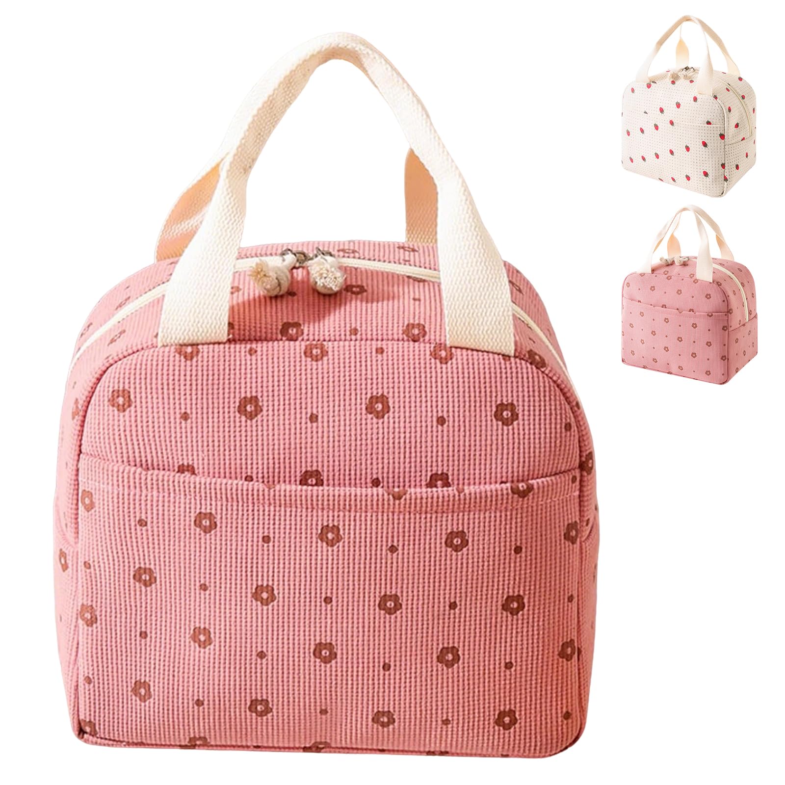 Aiuuee Lunch Bags for Women, 10L Corduroy Thermal Lunch Cool Bag, Leak Proof Ladies Lunch Bag, Portable Insulated Bag for Work Office School Travel (Pink)
