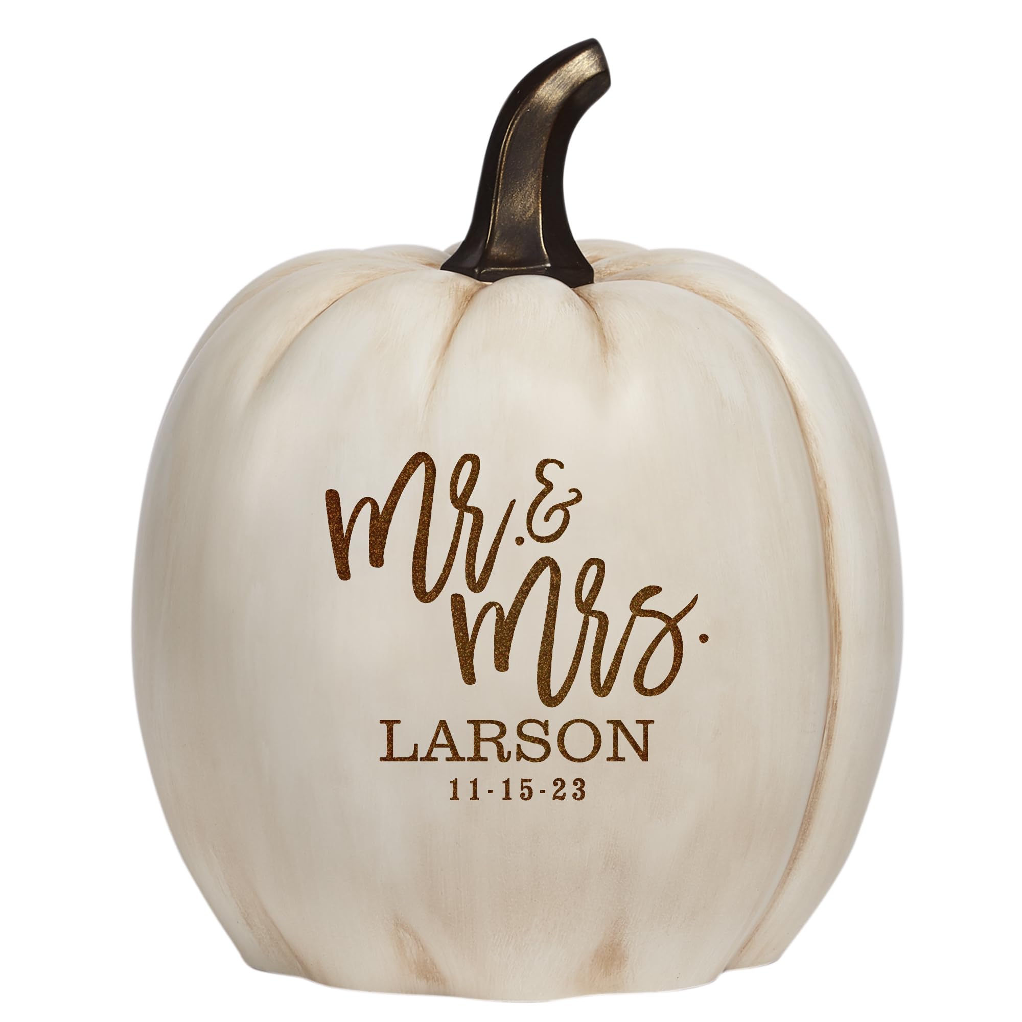 Let's Make Memories Personalized Light-Up Wedding Pumpkin - for Couples - Mr. & Mrs. - Cream
