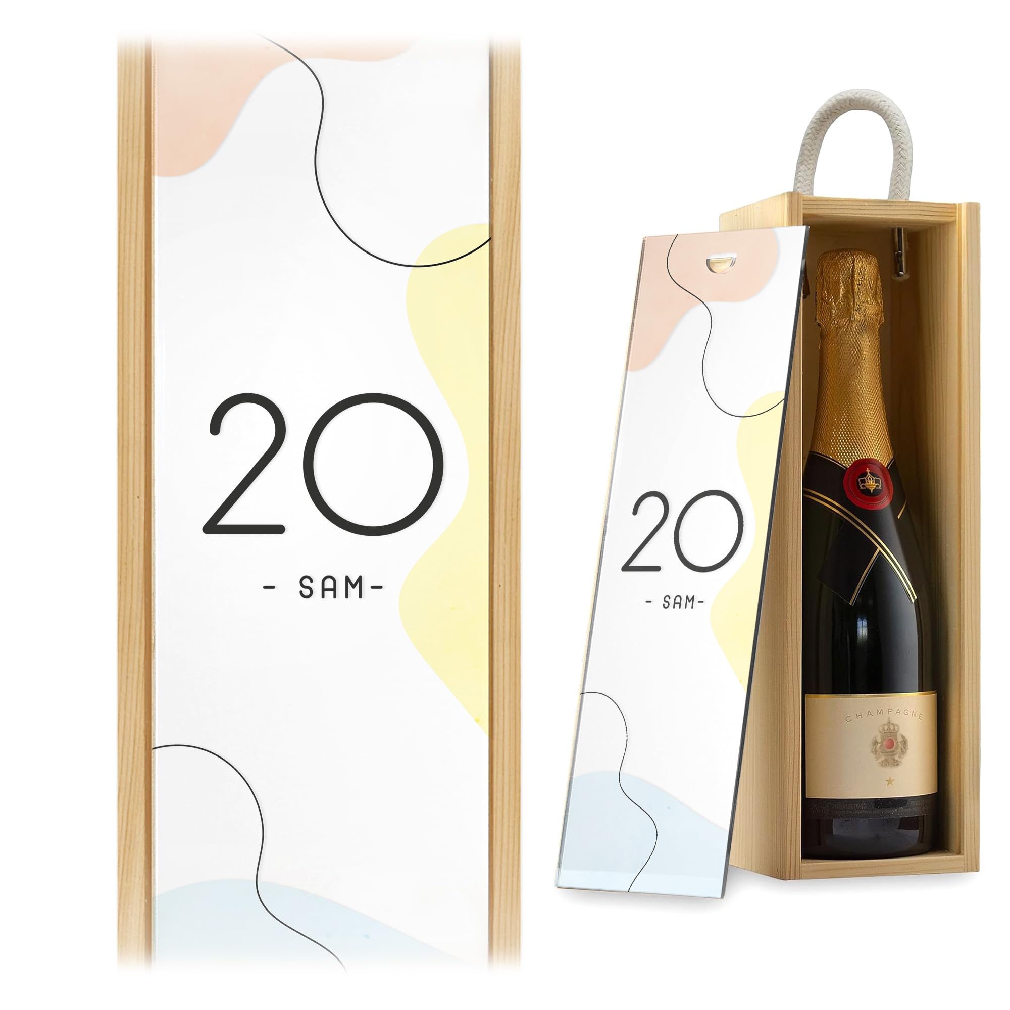 A1 Graphics Ltd Personalised Wine Box Custom Printed Birthday Gift Weddings Anniversary Bridesmaid Groomsmen Birthday Celebration (Natural Box/White Lid)