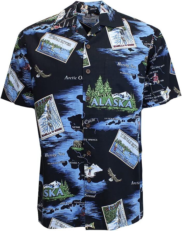 David Carey Northern Alaska Camp Shirt – Black – Button Up Collared Short Sleeve Mechanic Camp/Club Shirt
