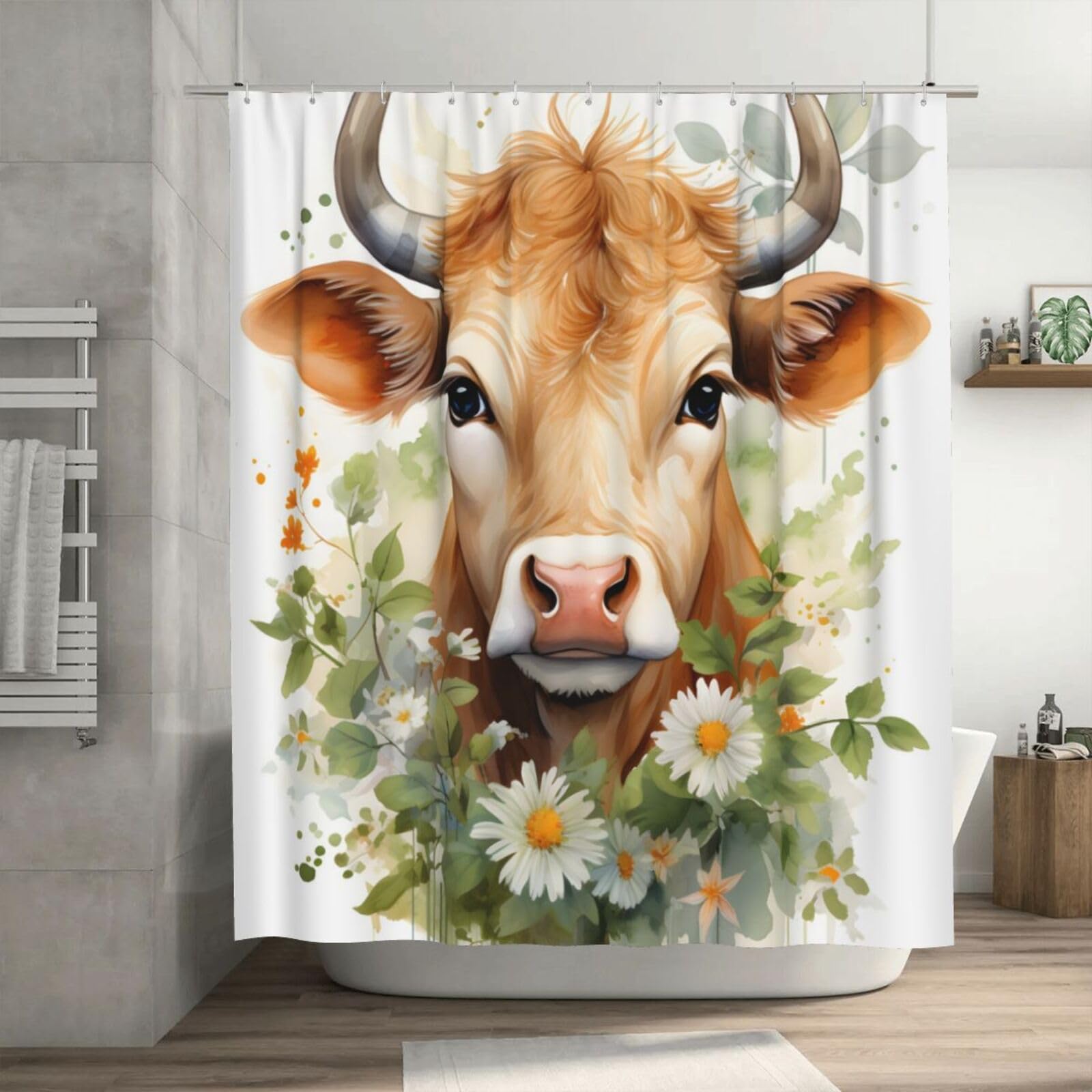 Rideau de douche motif vache champêtre pour une salle de bain familiale