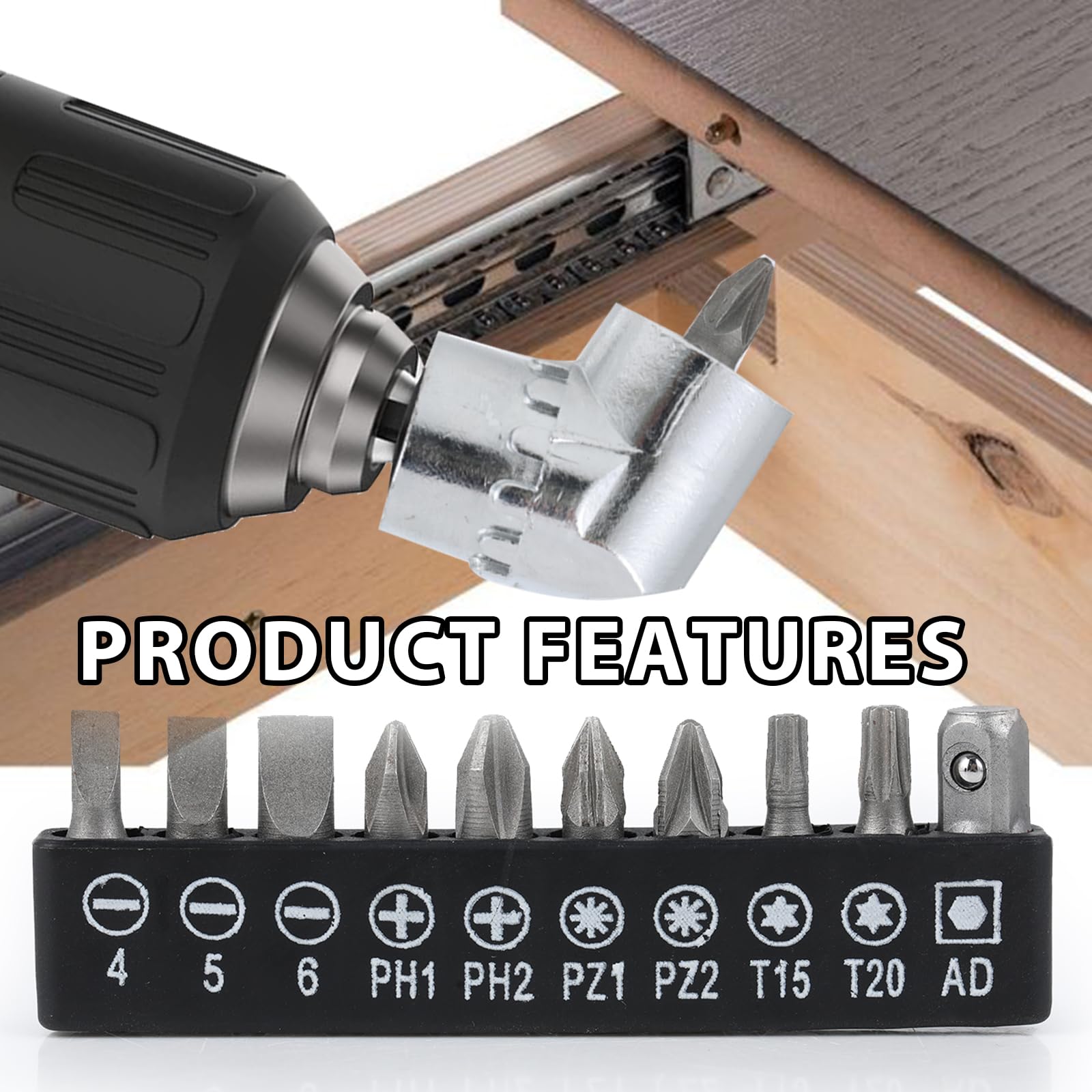Adattatore per Trapano ad Angolo Retto 105° Avvitatore Angolare, Trapano Angolare 1/4" con Punta Magnetica perfetto per spazi ristretti e lavori di precisione design compatto per garage e officina