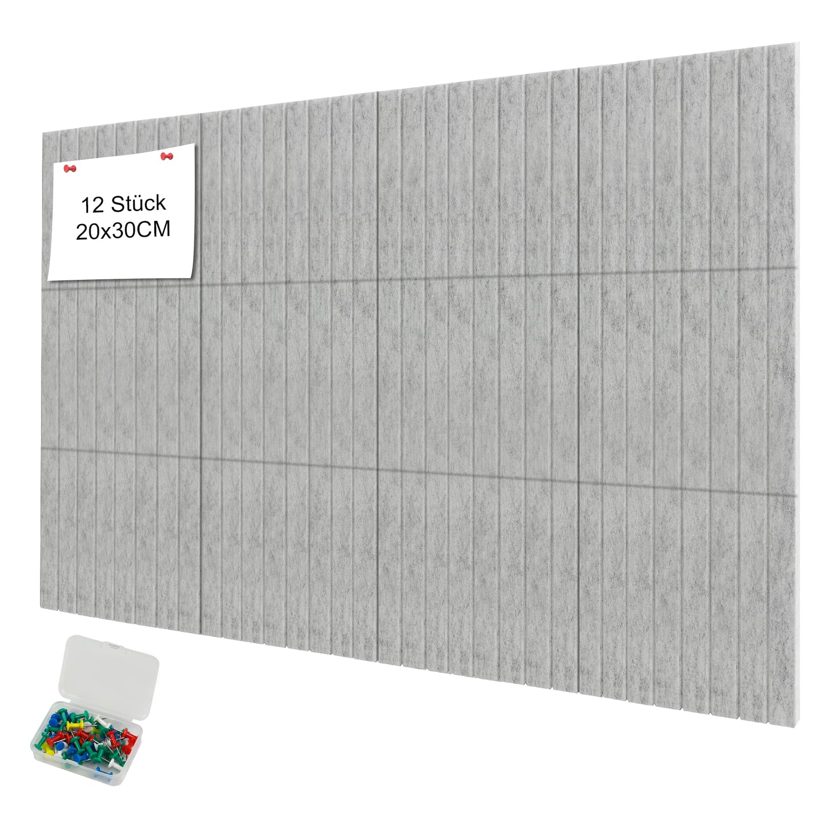 YFLeomry 60x120cm Large Cork Board Felt Wall Tiles, 12 Pack 20x30 cm Felt Board, 0.9cm Thick Foldable Photo Display Bulletin Board with Self-Adhesive Tape for School Office Walls(Light Gray)