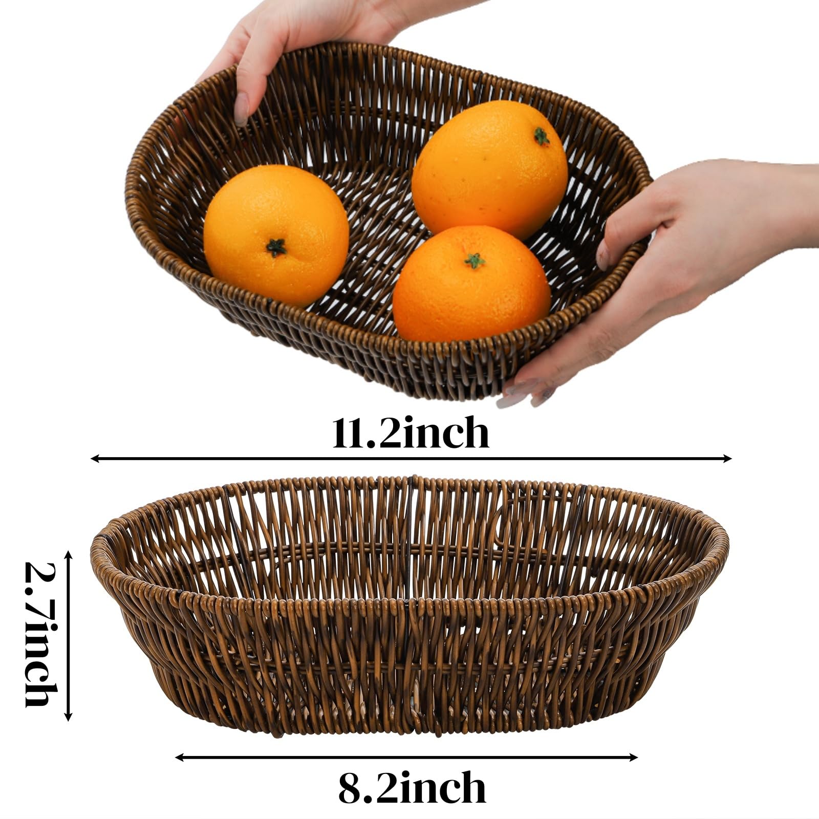 ZAVOOS Paquete de 3 cestas de mimbre para pan, cestas ovaladas tejidas de 11 pulgadas para servir, organizador de despensa apilable de mesa para el hogar, cocina, restaurante, panadería
