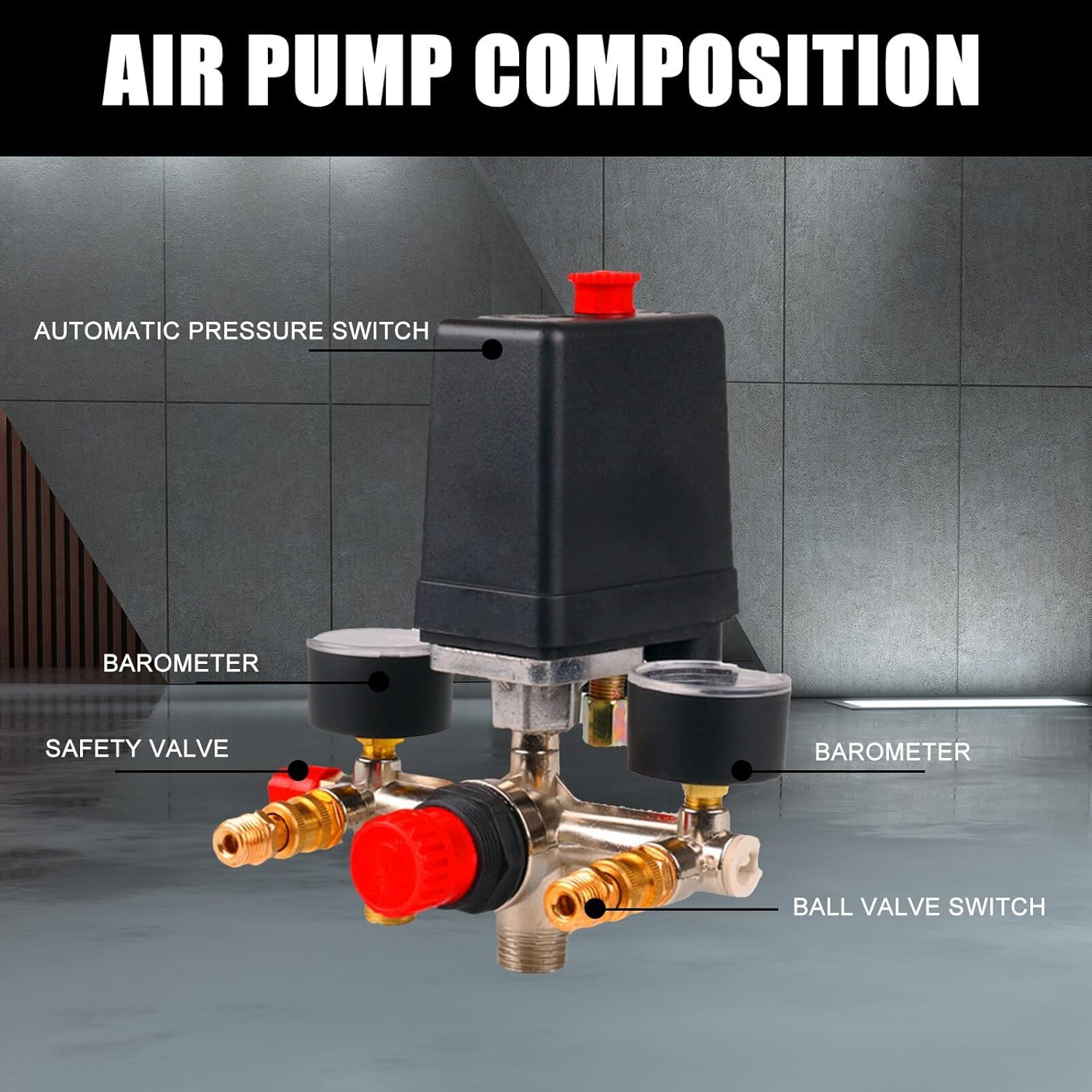 Compressore D'aria Pressostato Valvola di Controllo 90-120 PSI con Regolatori Doppi Calibri, Max Tensione 230V