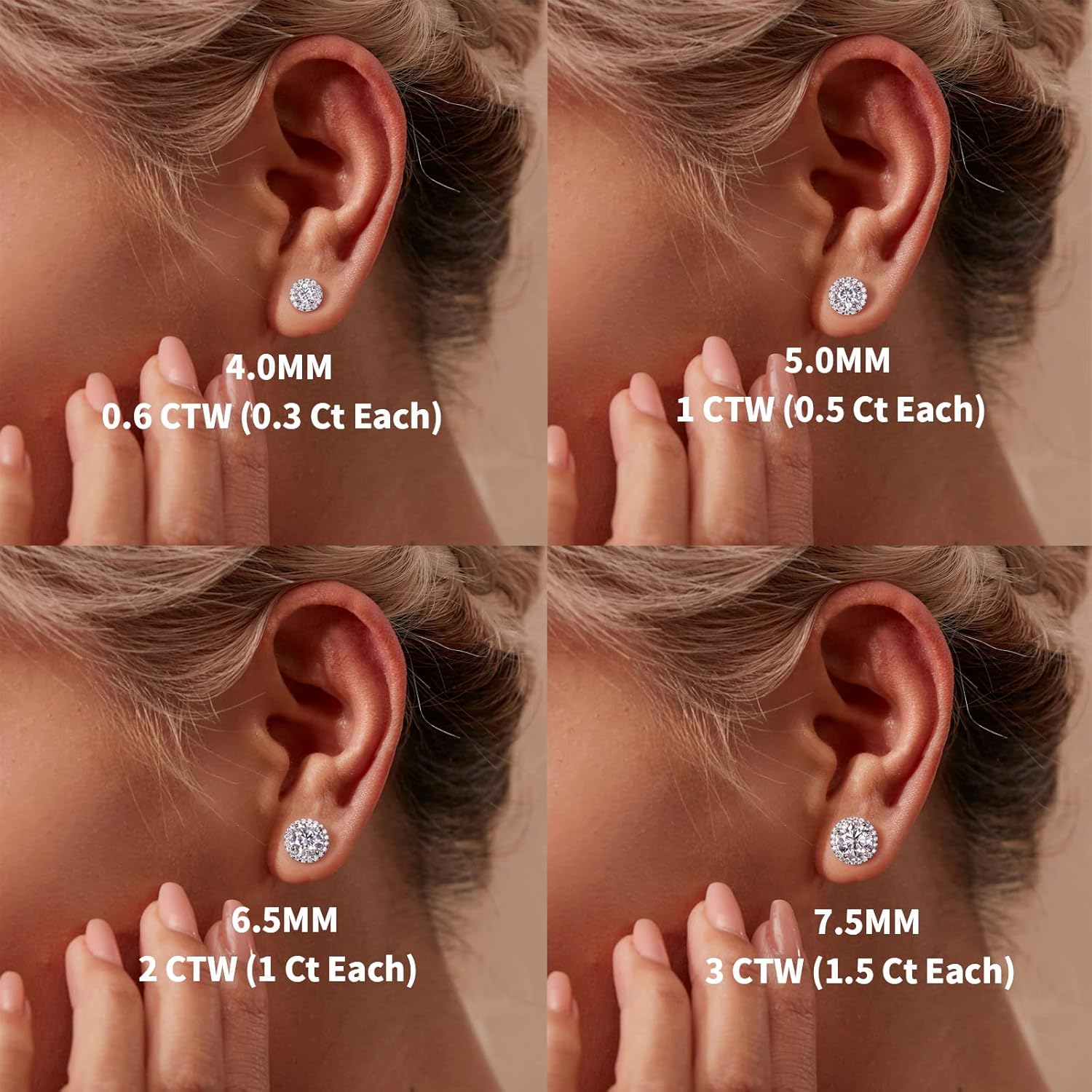 Moissanite Earrings Studs for Women, Round Cut D Color VVS1 Clarity Lab Created Moissanite Studs Earrings for Men S925 Sterling Silver Plated with 18k White Gold Jewelry - Image 5