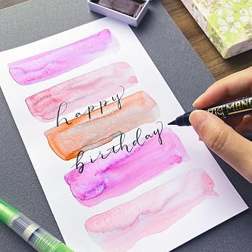 Kuretake Gansai Tambi IRODORI KOBAKO(SAKURA PATTERN)-Limited Edition, 5 Color Watercolor Set with Water Brush Pen & Black Pen, Granurating and metalic, Made in Japan, MC23-13A