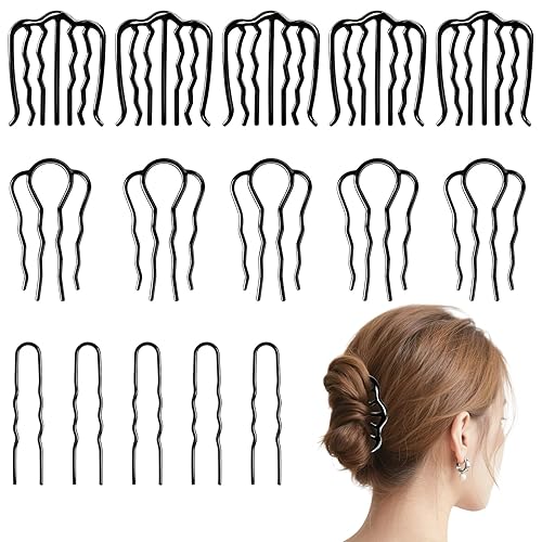 Paquete de 15 peines laterales de cabello con giro francés, clip de horquilla de metal en forma de U para mujer, moño francés y moño, peine fijador