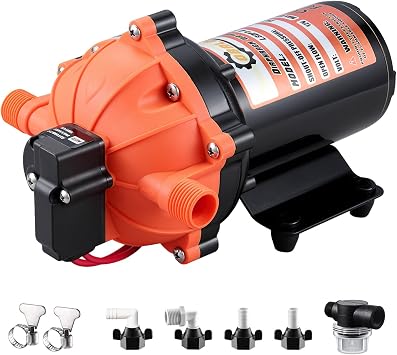12V RV Fresh Water Pump 7.0 GPM 75 PSI Self-Priming Diaphragm Pump with Pressure Switch & Filter | Quiet 5-Chamber Design for RV, Boat, Yacht, Garden Irrigation & Camper