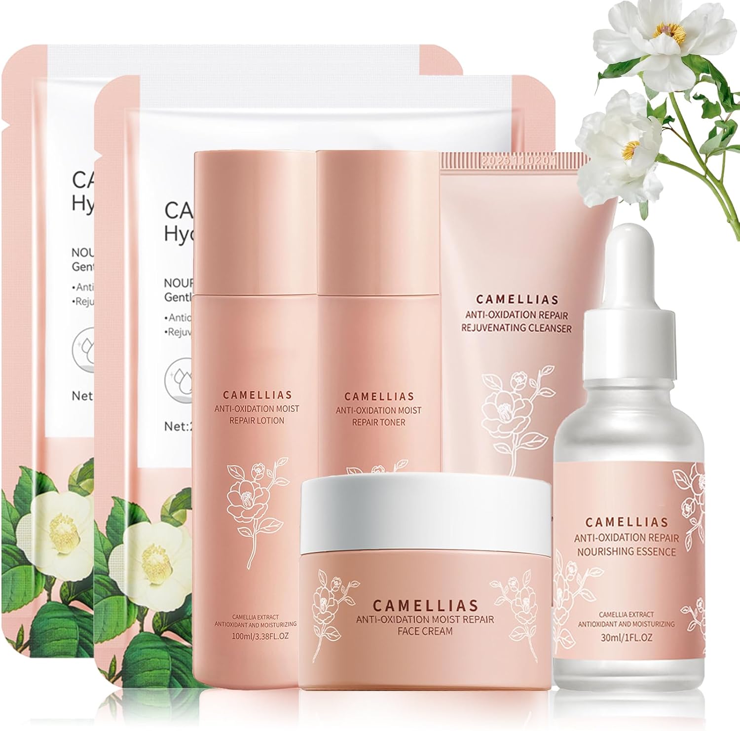 Skin Care For Women Gift Set丨Camellia Extract Skin Care Sets & Kits With Face Serum丨Toner丨Cleanser丨Face Cream丨Lotion丨Mask丨Advent Calendar Women Gift Set丨Facial Kit Hydrate&Refresh(7pcs)