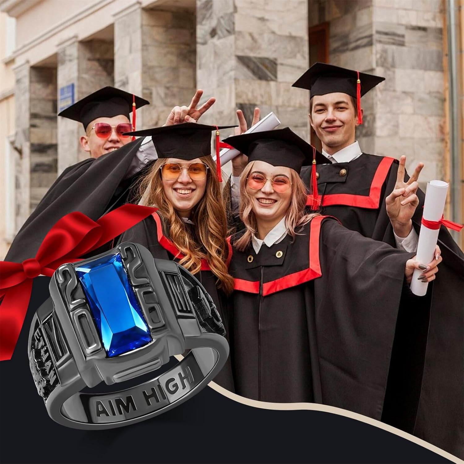 LucySky Class Rings for Men Custom Class Ring with Logo Symbol Personalized Men's Class Ring Graduation Rings for Men Women High School College University Graduation Gifts