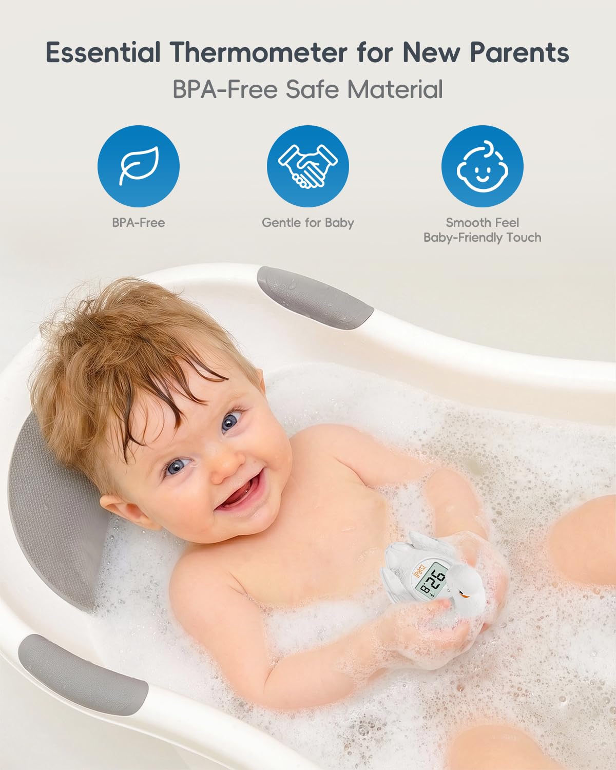 b&h Baby-Badethermometer, weißes Schwanenförmiges Babysicheres, schwimmendes Badethermometer – leicht ablesbarer Bildschirm – zuverlässige Temperaturmessungen, Neugeborene müssen haben und