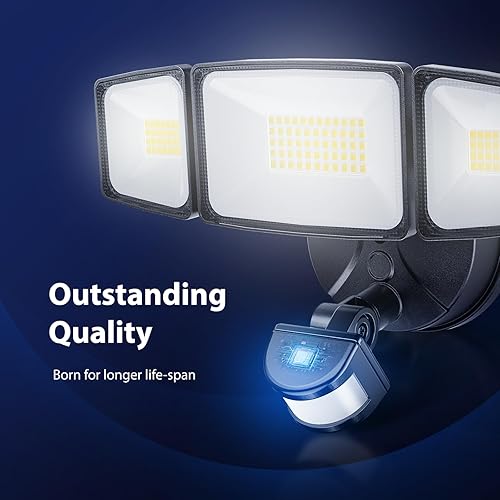 Miniatura 5 de Onforu Paquete de 3 luces LED de 65 W con sensor de movimiento para exteriores, luces de seguridad, luces de inundación al aire libre, detector de
