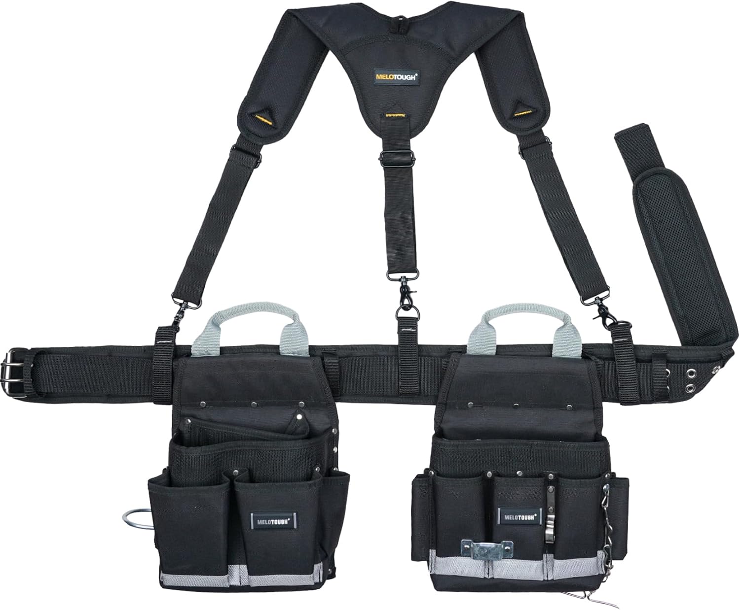 MELOTOUGH Electrician Tool Belt with Suspenders Tool Bag Suspenders Tool Belt Combo Construction Tool Pouch Heavy Duty Suspension Rig for Electrician, Roofing,Contractor,Carpenter