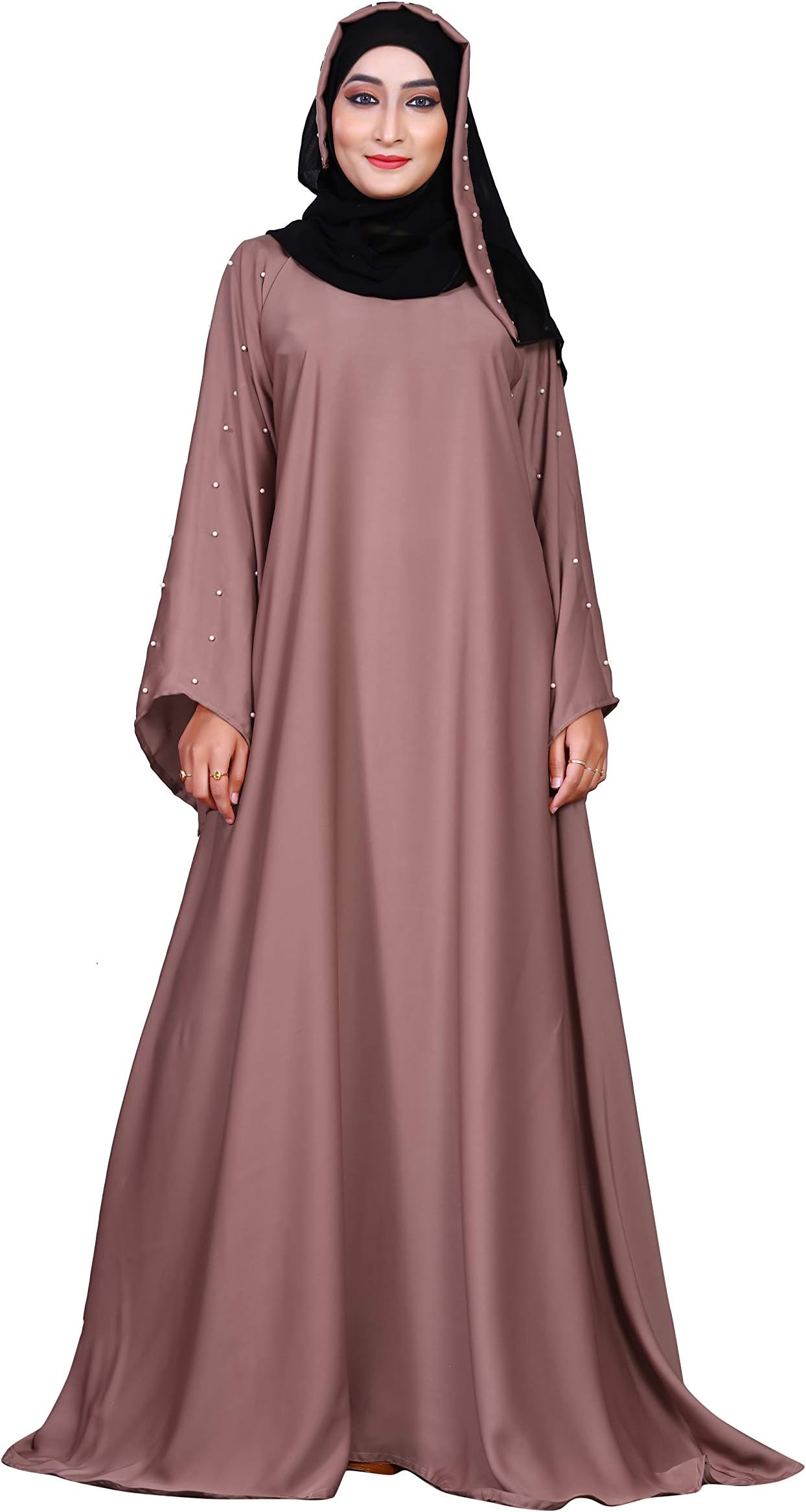Justkartit Women's Plain Nida Abaya Burka with Hijab Scarf (Salmon; 42)