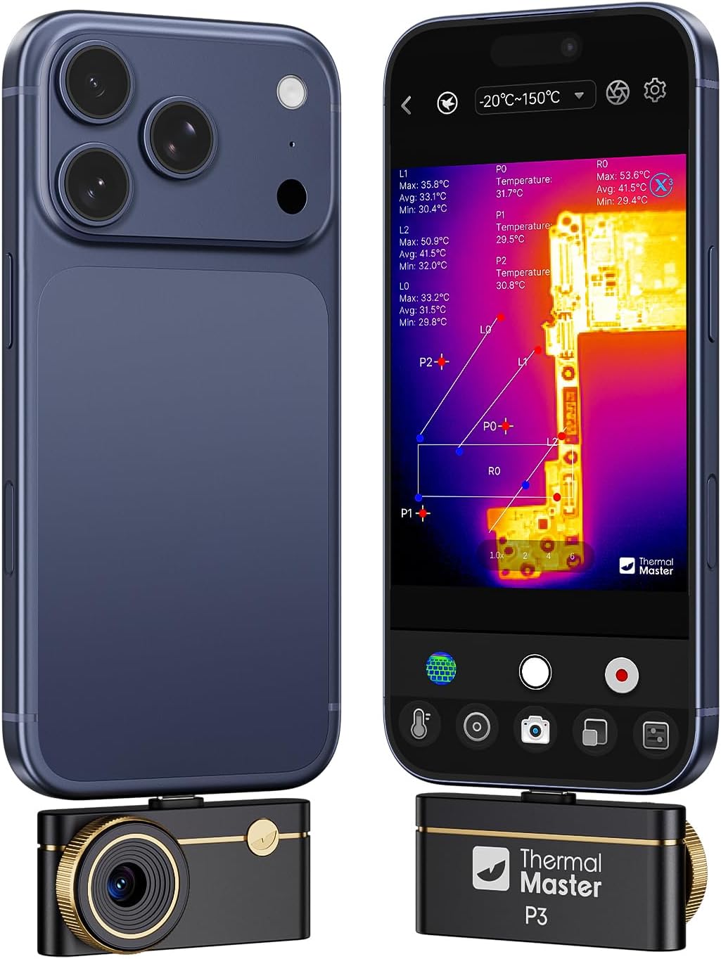 Thermal Master P3 Thermal Camera for iOS & Android, 512×384 X³IR Resolution | Manual Focus, -4°F to 1112°F, NETD<35mK, 25Hz, 15× Digital Zoom, PCB & Electrical Inspection, 12 Palettes
