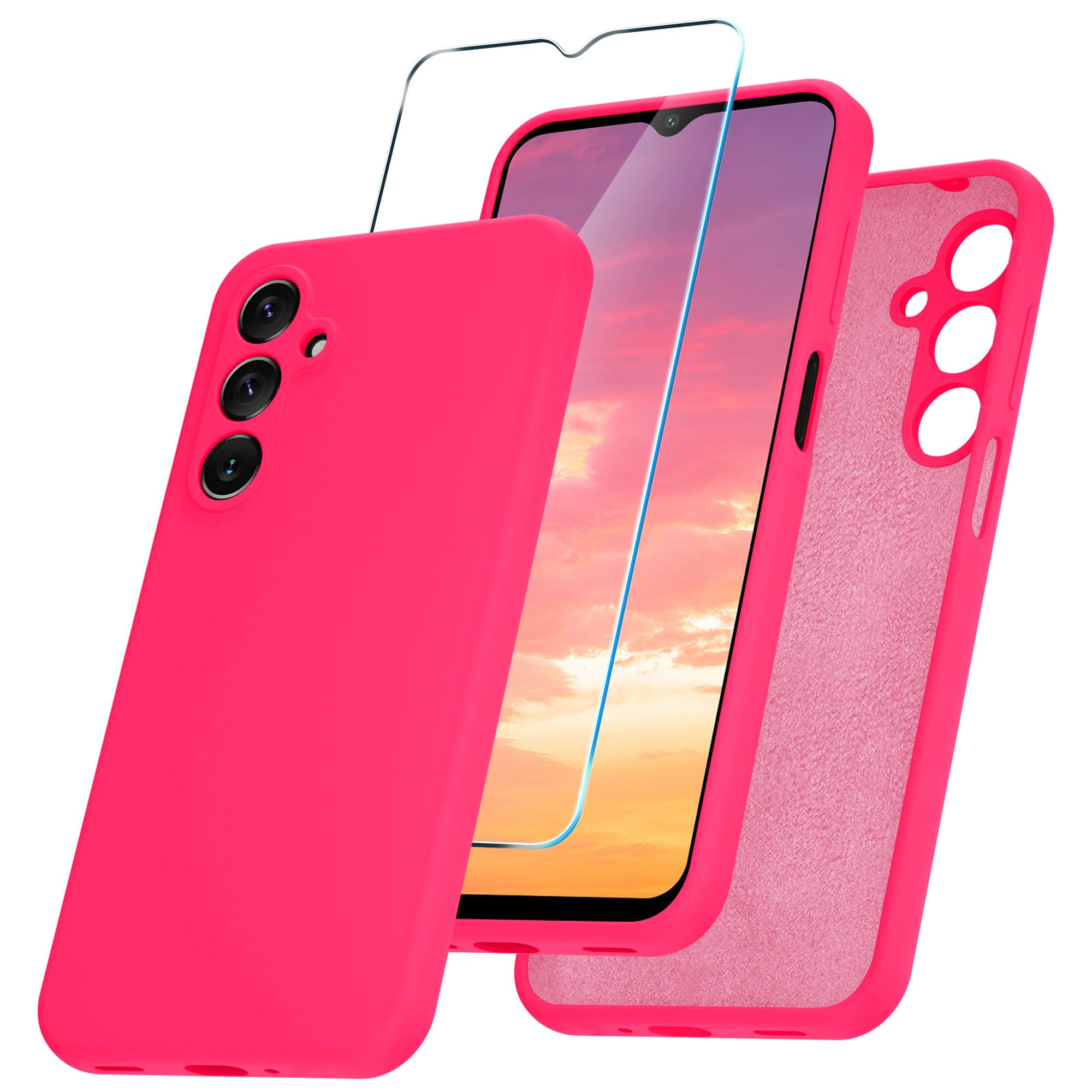 YENAPOON for Samsung Galaxy A16 5G Case, Silicone Phone Case with 1 Screen Protector, Soft Anti-Scratch Microfiber Lining, Full Body Shockproof Slim