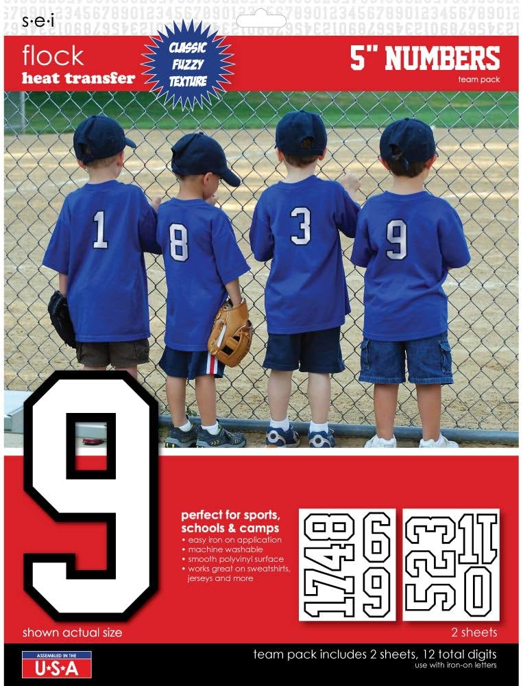 S.E.I 5-Inch Iron-On Team Pack Athletic Number Transfers, White, 2-Sheets