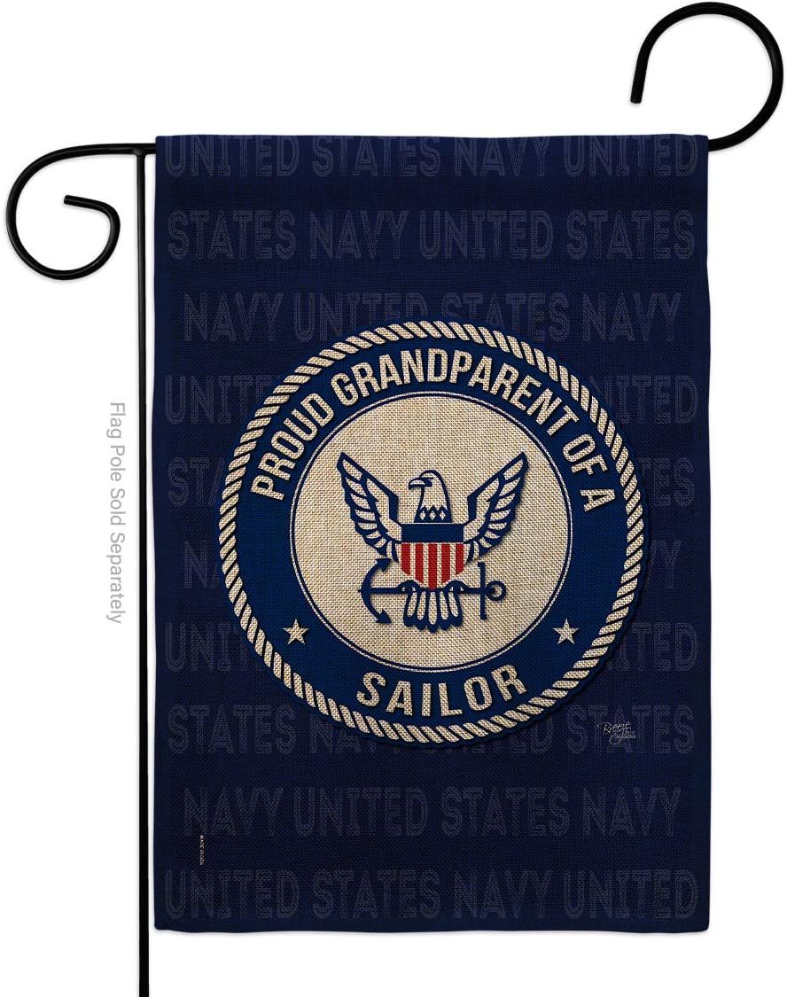 Proud Grandparent Sailor Burlap Garden Flag Set Wall Holder Armed Forces USN Seabee United State American Military Veteran Retire Official Small Gift Yard House Banner Double-Sided 13 X 18.5