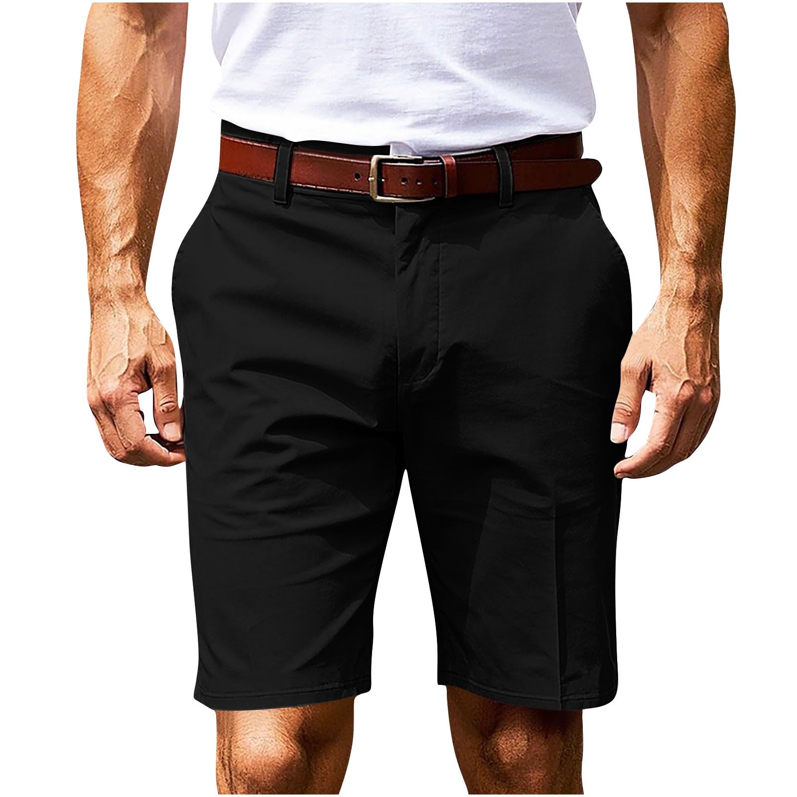 Pantaloncini da uomo con tasche, in cotone, casual, con bottoni e cerniera, con tasche multiple, elastico in vita regolabile, morbidi, traspiranti, leggeri, per passeggiate all'aperto, estivi, da uomo