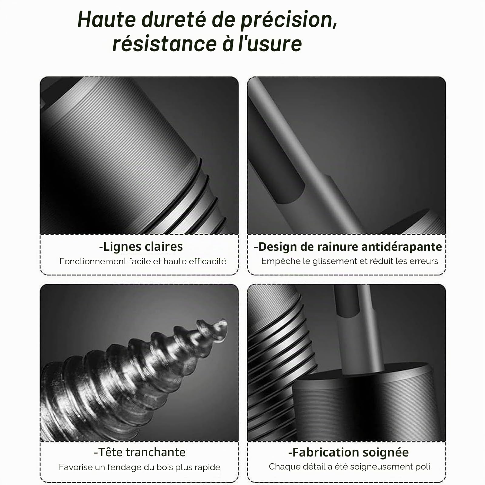 Kiméo Foret Fendeur de Bûches 3 en 1 – Cône Fendeur Bois Universel, Foret de Fendage de Bois ou de Bûches 32/42/50 mm, Cône de Forage avec 4 Poignées (32+42+50mm)