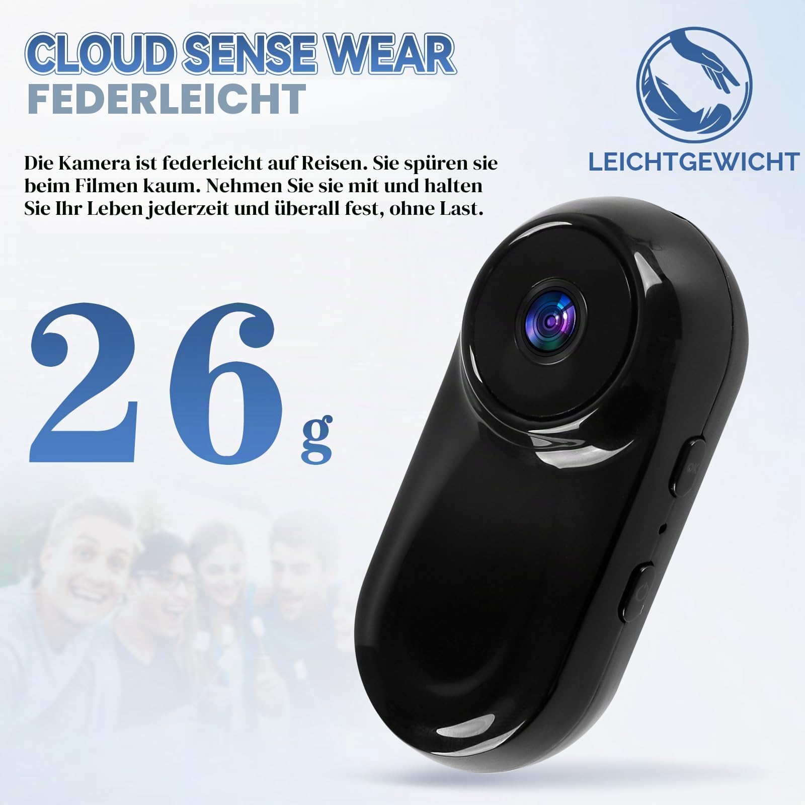 Mini Action Kamera 1080P HD Tragbare Vlogging Kamera mit 130°/F2.0 Weitwinkel Tragbare Camcorder mit Audio für Vlog, Reisen und Sport