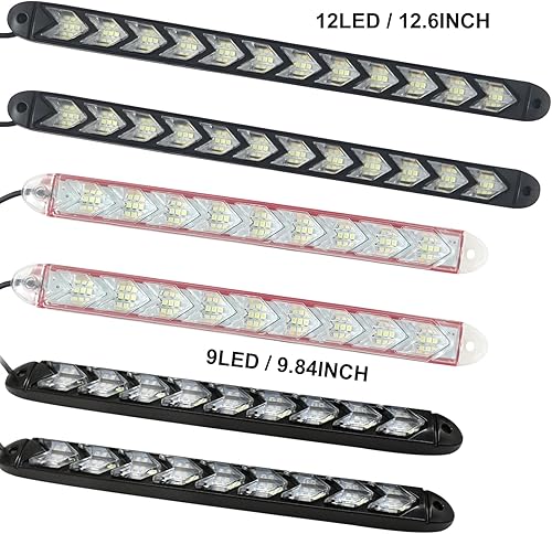 Miniatura 8 de 12 tiras LED de flecha DRL Switchback - Luces de circulación diurna ámbar blanco - Señal de giro secuencial de flujo dinámico de 12 V - LED