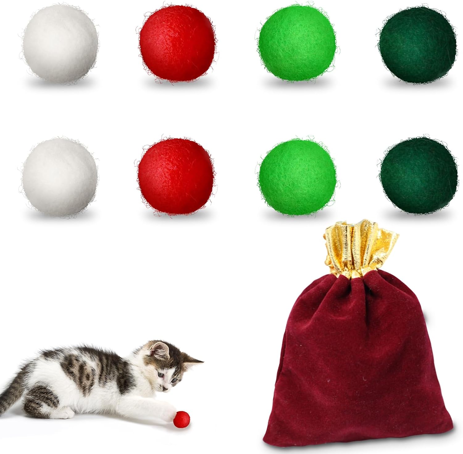 ROSAUI Cat Toys 8 Wool Felt Ball Cat Toys with Storage Bag Cat Gift
